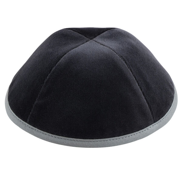Grey Velvet with Light Grey Rim Yarmulka Thumbnail