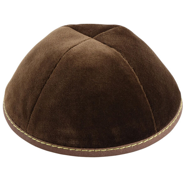 Brown Velvet with Yellow Stitching Yarmulka Thumbnail