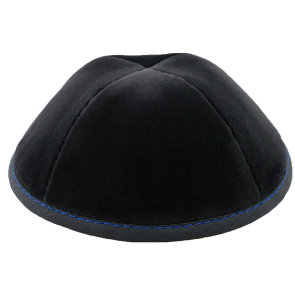 Grey Velvet with Blue Stitching Yarmulka Thumbnail