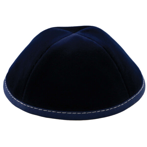 Navy Velvet with Grey Stitching Yarmulka Thumbnail