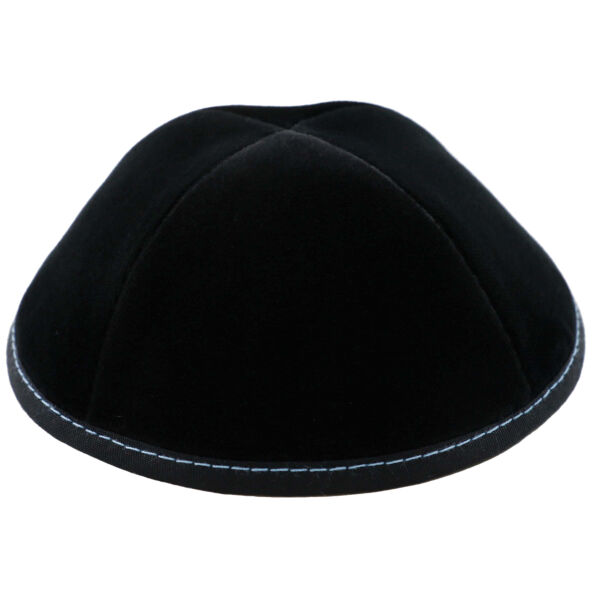 Black Velvet with Light Blue Stitching Yarmulka Thumbnail