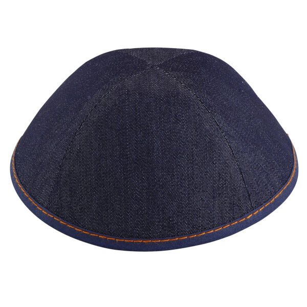 Dark Blue Denim with Orange Stitching Yarmulka Thumbnail
