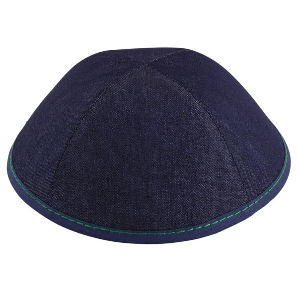 Dark Blue Denim with Green Stitching Yarmulka Thumbnail