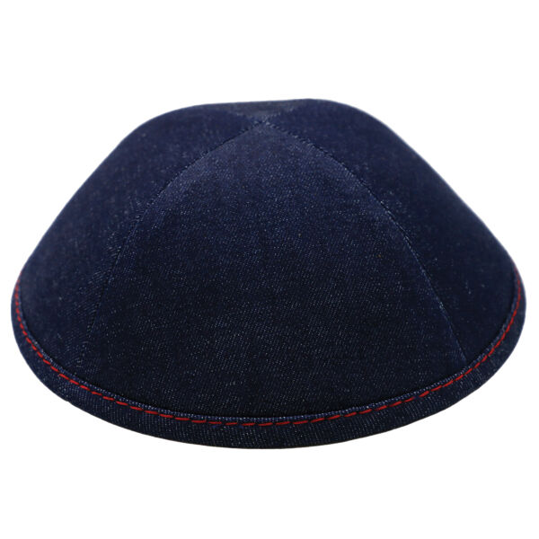 Dark Blue Denim with Red Stitching Yarmulka Thumbnail