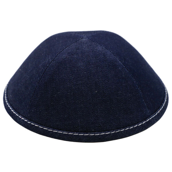 Dark Blue Denim with White Stitching Yarmulka Thumbnail