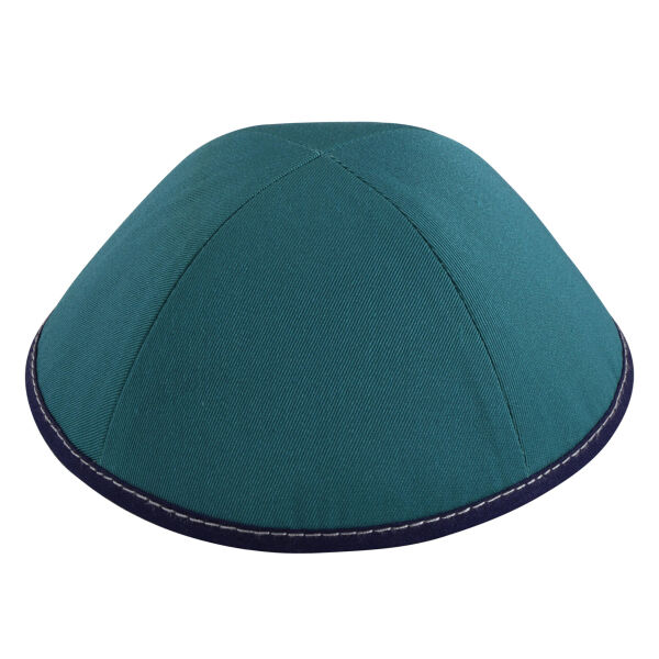 Teal Cotton with Navy Rim & Light Grey Stitching Yarmulka Thumbnail