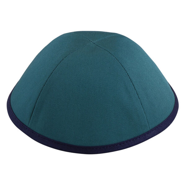 Teal Cotton with Navy Rim Yarmulka Thumbnail