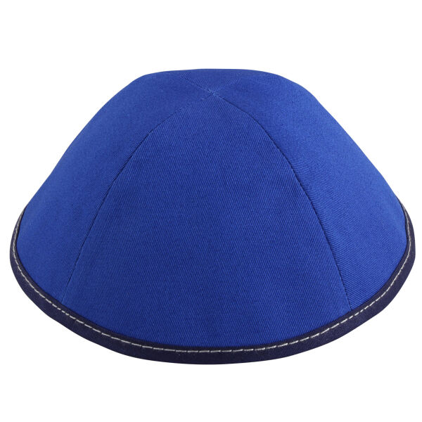 Royal Blue Cotton with Navy Rim & Grey Stitching Yarmulka Thumbnail