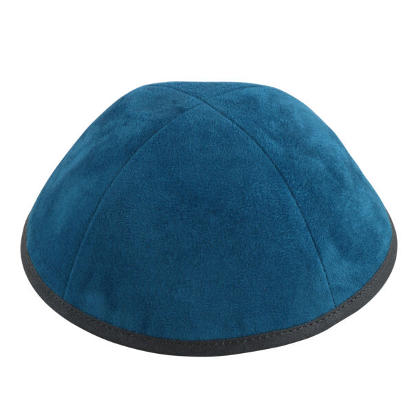 Teal Suede with Grey Rim Yarmulka Thumbnail