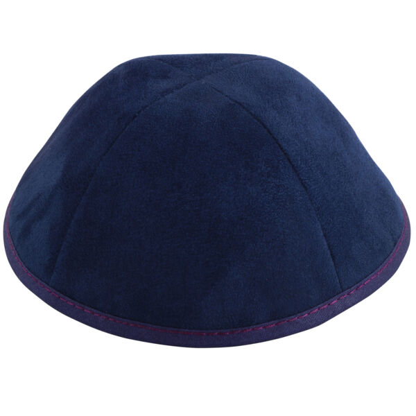 Navy Suede with Maroon Stitching Yarmulka Thumbnail