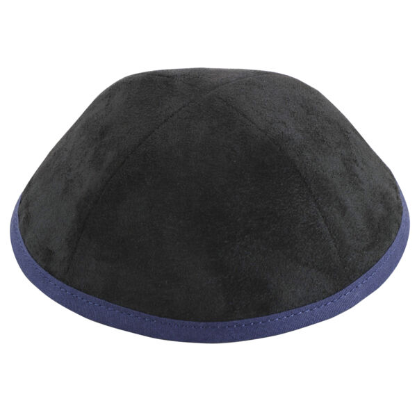 Grey Suede with Navy Rim Yarmulka Thumbnail