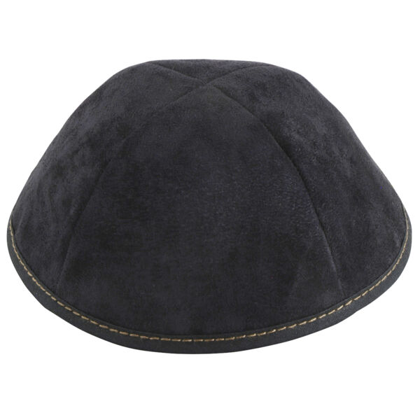 Black Suede with Tan Stitching Yarmulka Thumbnail