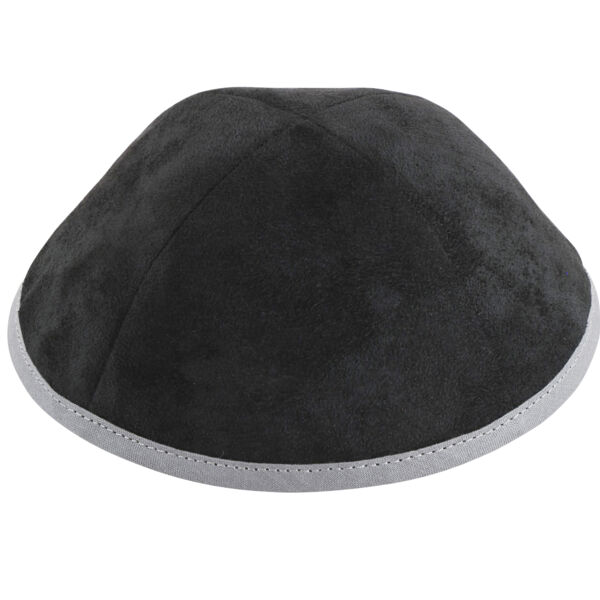 Black Suede Light Grey Rim Yarmulka Thumbnail