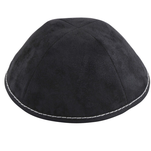 Black Suede Grey Stitching Yarmulka Thumbnail