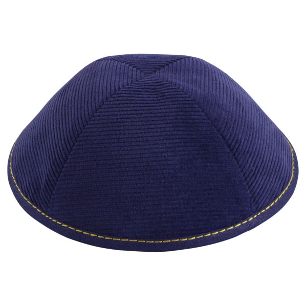 Navy Corduroy with Yellow Stitching Yarmulka Thumbnail