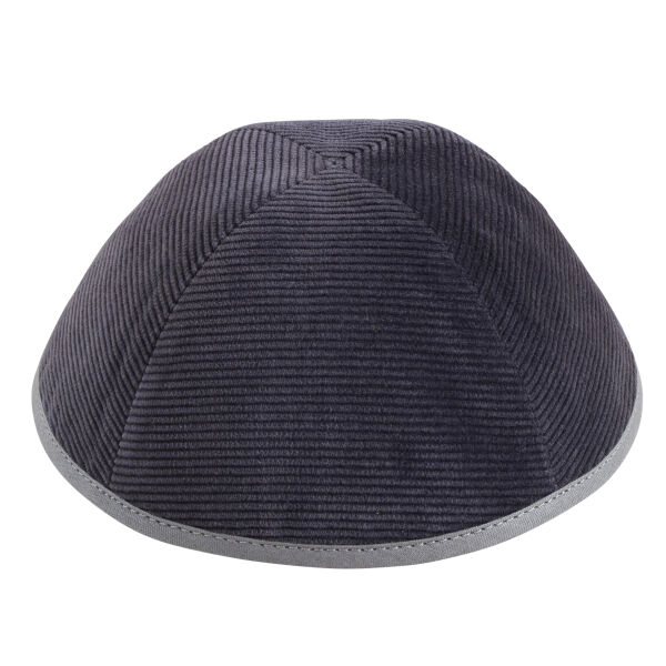 Grey Corduroy with Light Grey Rim Yarmulka Thumbnail