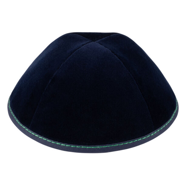 Navy Velvet with Teal Stitching Yarmulka Thumbnail