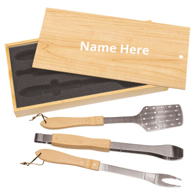 3-Piece BBQ Set in Wooden Pine Box Thumbnail
