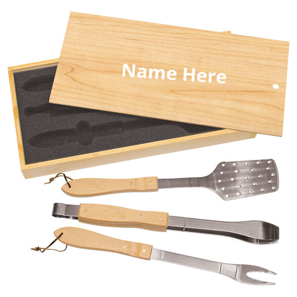 3-Piece BBQ Set in Wooden Pine Box Thumbnail