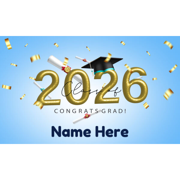 Vinyl Graduation Banner Blue 5ft x 3ft Thumbnail